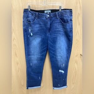 Wit & Wisdom Dark Blue Distressed Cropped Jeans